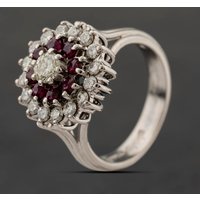 Second Hand 18ct White Gold Ruby & 0.75ct Brilliant Cut Diamond Round Cluster Ring 41482751