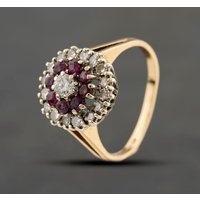 Second Hand 9ct Yellow Gold Ruby & 0.60ct Brilliant Cut Diamond Tiered Cluster Ring 41482760