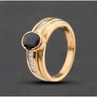 Second Hand 18ct Yellow Gold Sapphire & 0.46ct Baguette Cut Diamond Oval Dress Ring 41482767