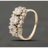 Second Hand Vintage 18ct Yellow Gold Diamond Triple Flower Cluster Ring 41482779