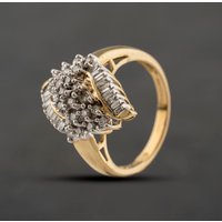 Second Hand 9ct Yellow Gold Diamond Marquise Shaped Cluster Ring 41482786