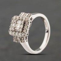 Second Hand 14ct White Gold 0.75ct Diamond Large Oblong Cluster Ring 41482800