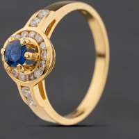 Second Hand 18ct Yellow Gold Sapphire & 0.44ct Diamond Round Cluster Ring 41482851