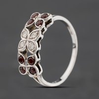 Second Hand Vintage White Gold Garnet & 0.16ct Diamond Open Work Flower Design Dress Ring 41482877
