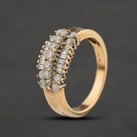 Second Hand 9ct Yellow Gold Diamond Graduated Three Row Dress Ring 41482977