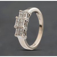 Second Hand 18ct White Gold 0.50ct Princess Cut Diamond Triple Square Cluster Ring 41483081