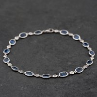 Second Hand 14ct White Gold 3.25ct Sapphire & 0.25ct Brilliant Cut Diamond Oval 7.25 Inch Bracelet 43071022