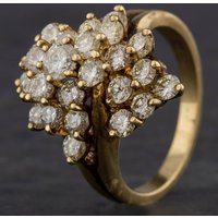 Second Hand 9ct Yellow Gold Brilliant Cut Diamond Multi Row Spray Cluster Ring 4312032