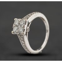 Second Hand 9ct White Gold 1.00ct Diamond Square Shoulder Set Cluster Ring 43121343