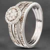 Second Hand 14ct White Gold 0.73ct Brilliant Cut Diamond Three Row Band With Cluster Ring 4312246