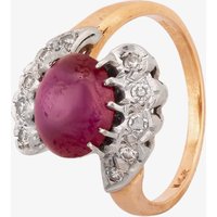 Second Hand 9ct Yellow Gold Cabochon Synthetic Star Ruby and Diamond Twist Ring 4312277
