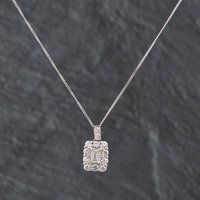 Second Hand Platinum 0.90ct Diamond Rectangular Cluster Pendant & 18 Inch Curb Chain 43141070
