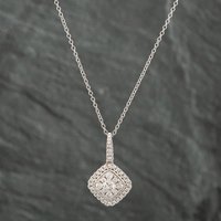 Second Hand 9ct White Gold 1.00ct Brilliant Cut Diamond Pendant & 18 Inch Trace Chain 43141106