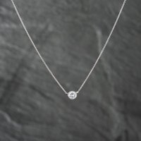 Second Hand 14ct White Gold 0.53ct Brilliant Cut Diamond Single Stone Rubover Set Pendant & 16-20 Inch Trace Chain 43141221