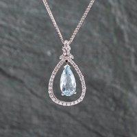 Second Hand 14ct White Gold 1.75ct Aquamarine & 0.35ct Brilliant Cut Diamond Tear Drop Pendant & 20 Inch Foxtail Chain 43141226