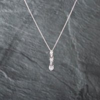Second Hand 14ct White Gold 1.00ct Brilliant Cut Diamond Graduated Three Stone Pendant & 18 Inch Foxtail Chain 43141257