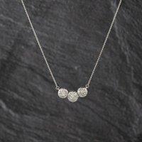 Second Hand 9ct White Gold 0.50ct Brilliant Cut Diamond Triple Flower Cluster Dropper Pendant & 16-18 Inch Trace Chain 43141340