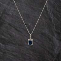 Second Hand 9ct White Gold 1.50ct Sapphire & 0.10ct Diamond Pendant & 16-18 Inch Trace Chain 43141344