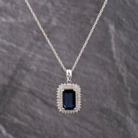 Second Hand Platinum 4.73ct Sapphire & 1.05ct Brilliant Cut Diamond Emerald Cut Pendant & 16 Inch Prince Of Wales Chain 43141345