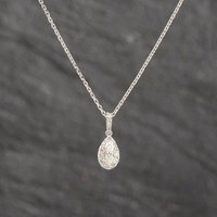 Second Hand 9ct White Gold 0.25ct Diamond Teardrop Cluster Gemstone Pendant & 18 Inch Trace Chain 43141355
