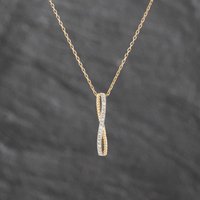 Second Hand 9ct Yellow Gold 0.10ct Brilliant Cut Diamond Crossover Twist Bar Gemstone Pendant & 16-18 Inch Trace Chain 43141358