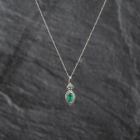 Second Hand 14ct White Gold Emerald & 0.08ct Brilliant Cut Diamond Marquise Cluster Gemstone Pendant & 18 Inch Prince Of Wales Chain 43141359