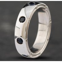 Second Hand 14ct White Gold Sapphire & Brilliant Cut Diamond Set Gents D Shape Band Ring 43151007