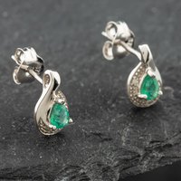 Second Hand White Gold 0.25ct Pear Cut Emerald & Diamond Stud Earrings 43171102