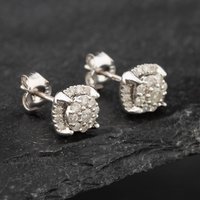 Second Hand 14ct White Gold 0.50ct Brilliant Cut Diamond Halo Stud Earrings 43171147