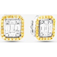 Second Hand 18ct White Gold Yellow & White Diamond Cushion Shape Stud Earrings 43171173