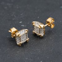 Second Hand 9ct Two Colour Gold 0.25ct Brilliant Cut Diamond Square Cluster Stud Earrings 43171451