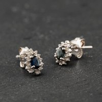 Second Hand 9ct White Gold 0.76ct Sapphire & 0.19ct Diamond Pear Shaped 6.8mm Stud Earrings 43171472