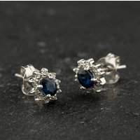 Second Hand 9ct White Gold Sapphire & Diamond Cluster Stud Earrings 43171509
