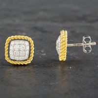 Second Hand 14ct Two Colour Gold 0.60ct Brilliant Cut Diamond Cushion Shape Stud Earrings 431715525