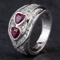 Pre-Owned 18ct White Gold 1.45ct Ruby & 0.61ct Diamond Double Heart Design Pave Set Fancy Ring 4335003