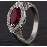 Pre-Owned 14ct White Gold 1.00ct Ruby & 1.05ct Brilliant Cut Diamond Openwork Marquise Shape Fancy Cluster Ring 4335004