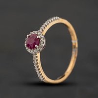 Second Hand 9ct Yellow Gold 0.50ct Ruby & 0.11ct Diamond Round Cluster Ring 43351073