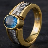 Pre-Owned 18ct Two Colour Gold 1.50ct Sapphire & 0.70ct Baguette Cut Diamond Band Fancy Ring 4336008