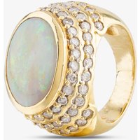 Second Hand 14ct Yellow Gold 6.25ct Opal & 2.15ct Brilliant Cut Diamond Large Oval Cluster Ring 4338034