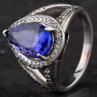 Second Hand 14ct White Gold 4.53ct Tanzanite & 0.90ct Brilliant Cut Diamond Spilt Shoulders Dress Ring 4341020