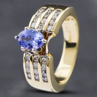 Second Hand 14ct Yellow Gold 0.79ct Oval Cut Tanzanite & 0.40ct Brilliant Cut Diamond Dress Ring 43411012