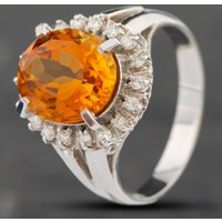 Second Hand Platinum Certificated Citrine & 0.18ct Brilliant Cut Diamond Oval Dress Ring 43431003