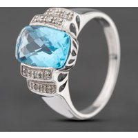 Second Hand 9ct White Gold Blue Topaz & 0.10ct Diamond Tiered Cluster Ring 43451019