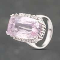 Second Hand Platinum 24.5ct Kunzite & 0.28ct Diamond Oblong Cushion Shape Cluster Ring 43501000