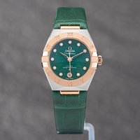 Second Hand OMEGA Ladies Constellation Diamond Green Leather Strap Watch 131.23.29.20.99.001