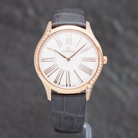 Second Hand OMEGA Ladies De Ville Tresor 18ct Rose Gold White Leather Strap Watch 428.58.36.60.02.001