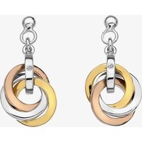 Hot Diamonds Sterling Silver Tri Tone Interlocking Hoop Stud Earrings