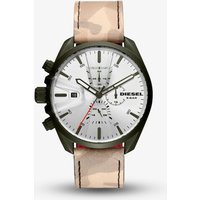 Diesel Mens MS9 Silver Dial Beige Camo Leather Strap Watch DZ4472