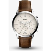 Fossil Men's White Chronograph Dial Brown Leather Strap Watch