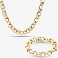 Gold Tone Patterned Belcher Chain Jewellery Set S1075Y-22 & S1076Y-09